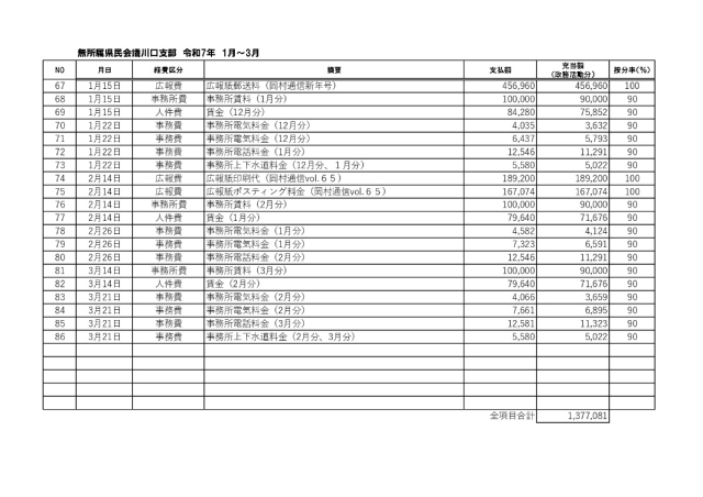 政務活動費収支報告書　令和6年度　令和7年1月から令和7年3月まで